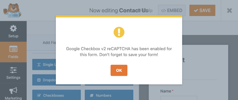 confirm captcha message