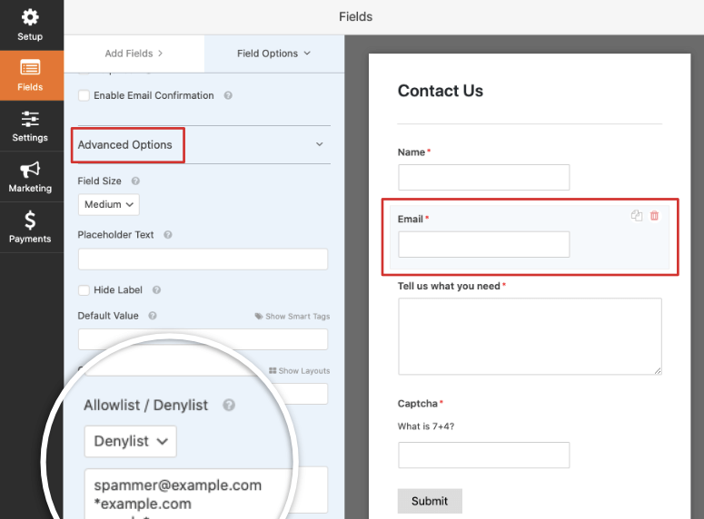 denylist in wpforms