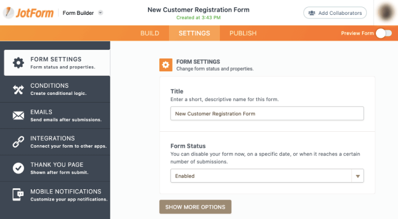 jotform settings