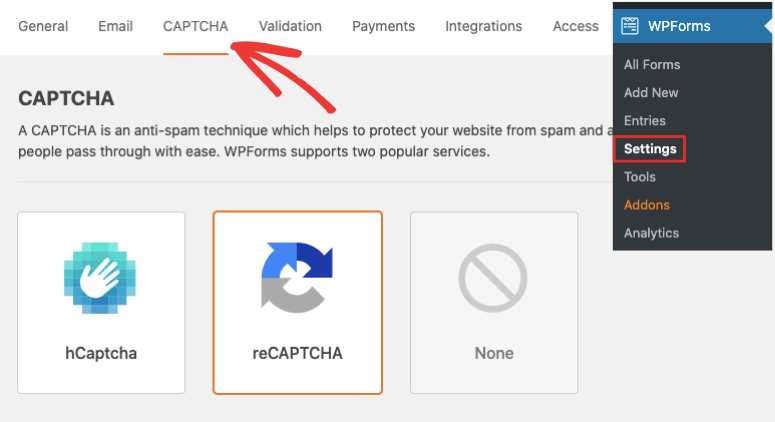 recaptcha en wpforms