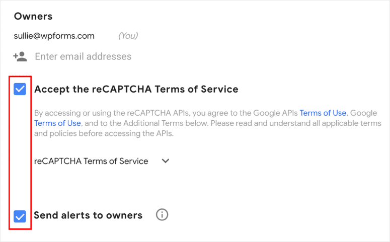 recaptcha settings in google