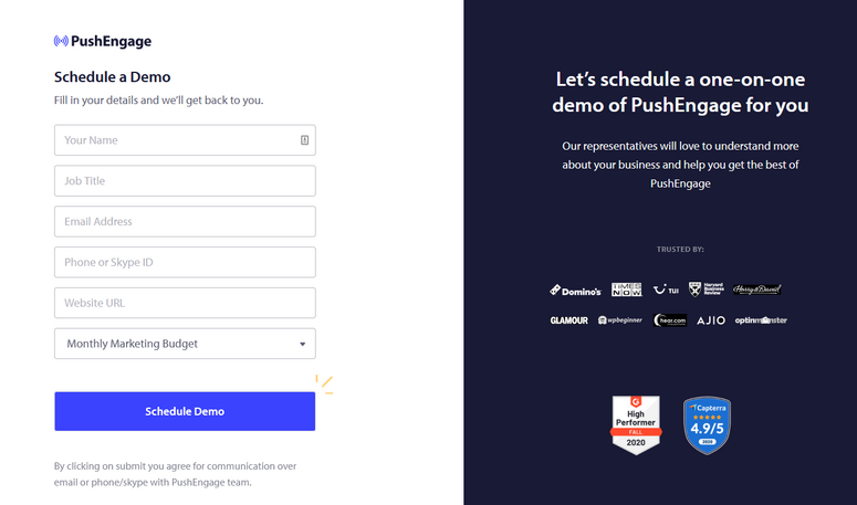 schedule pushengage demo