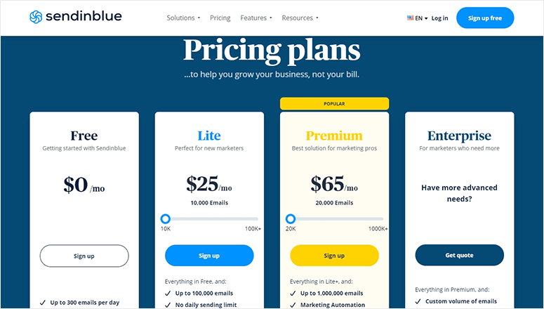 SendinBlue pricing plans