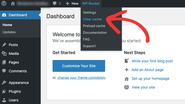 WP Rocket clear cache