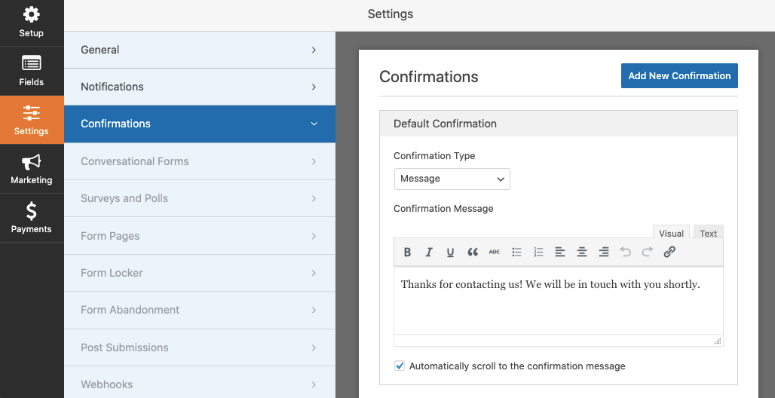 wpforms settings