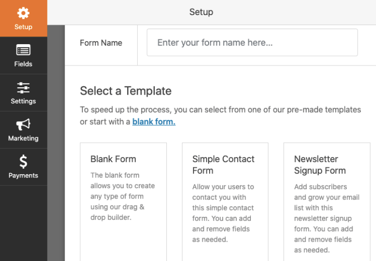 wpforms template