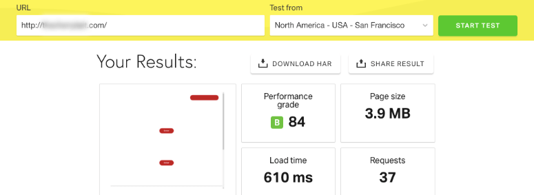 WP Rocket speed test one