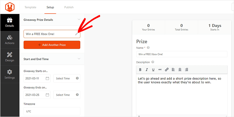 Prize description