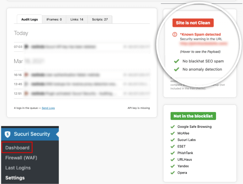 Sucuri scanner dashboard