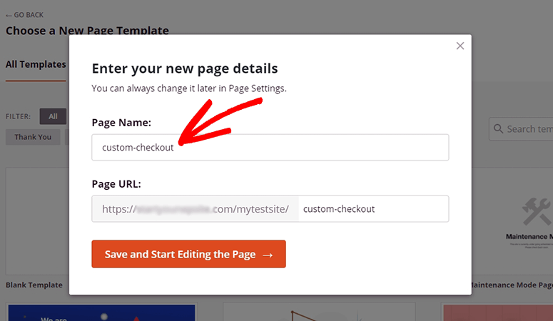 Checkout page name
