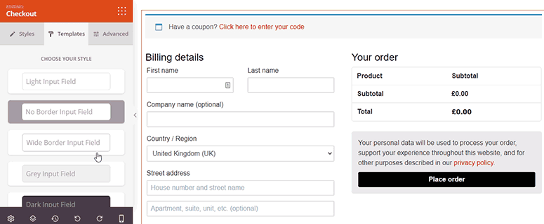 Input fields templates