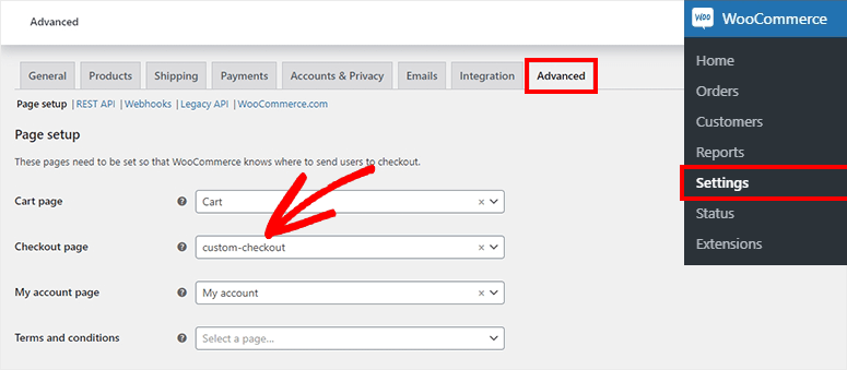 Select checkout page