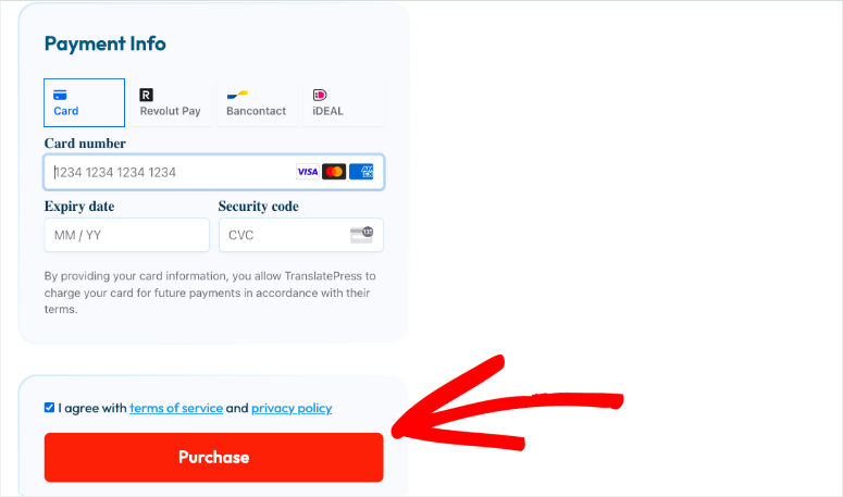 TranslatePress purchase button