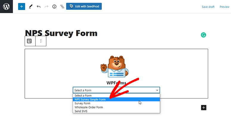 Select NPS survey form