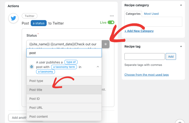 twitter tokens in automator