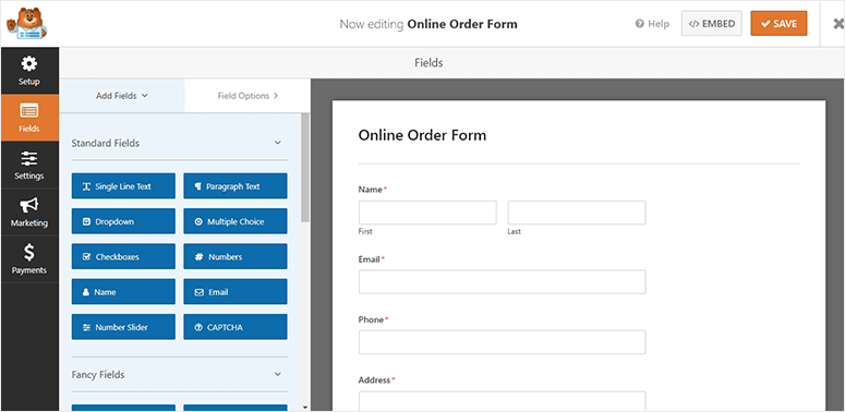 Order form preview