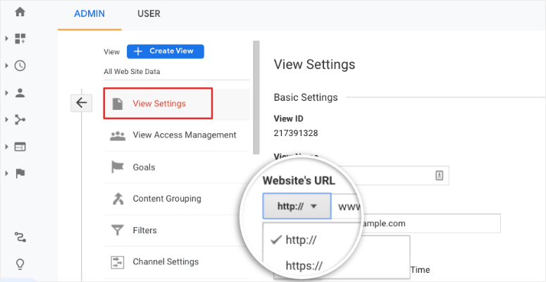 cambiar la configuración de vista a https