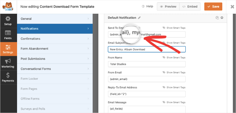create form notifications