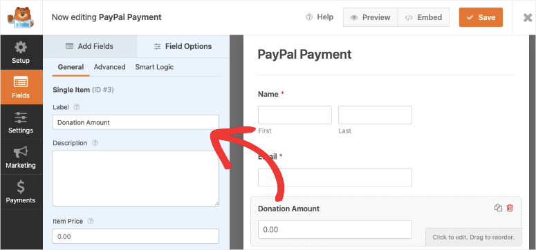 select field to edit it in wpforms