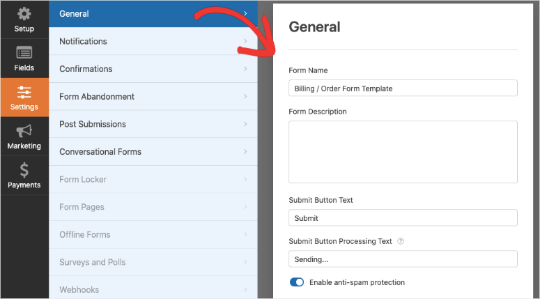 general settings in wpforms