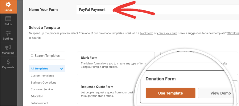 paypal donation form