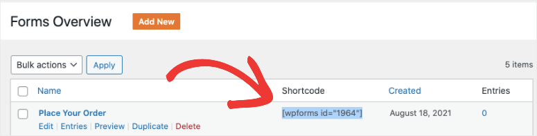 wpforms shortcode