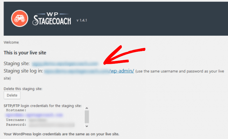 wpstagecoach staging link