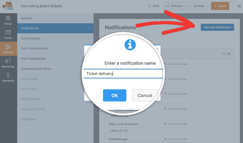 add new notification in wpforms