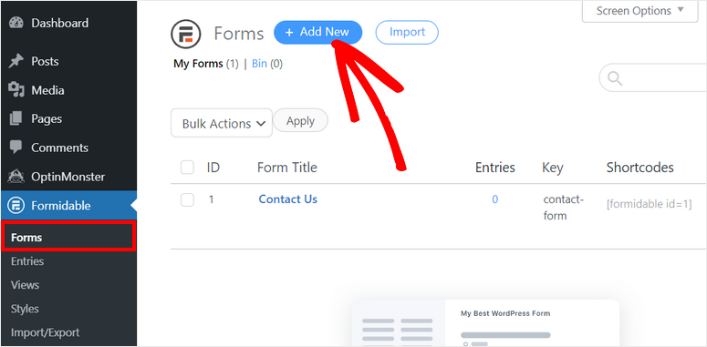 create new search data form