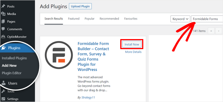 install formidable forms plugin
