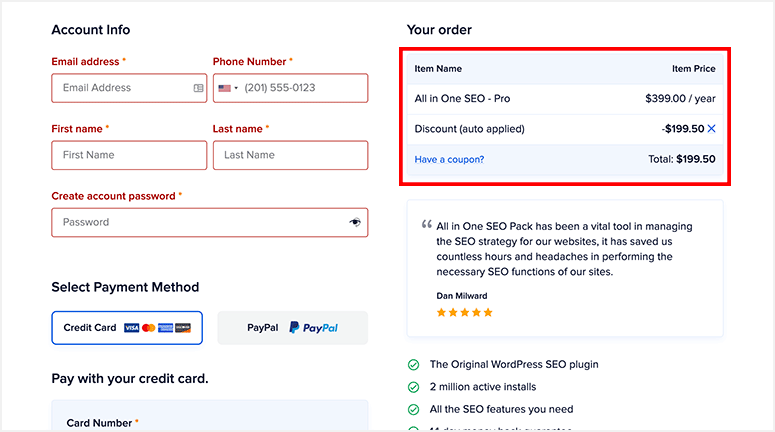 All in One SEO Checkout Page