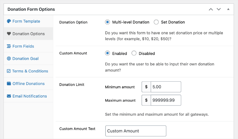 donation form payment options