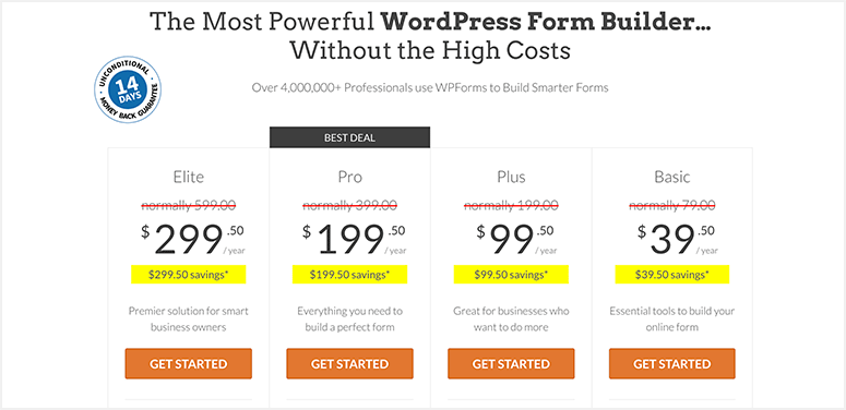 Precios de WPForms