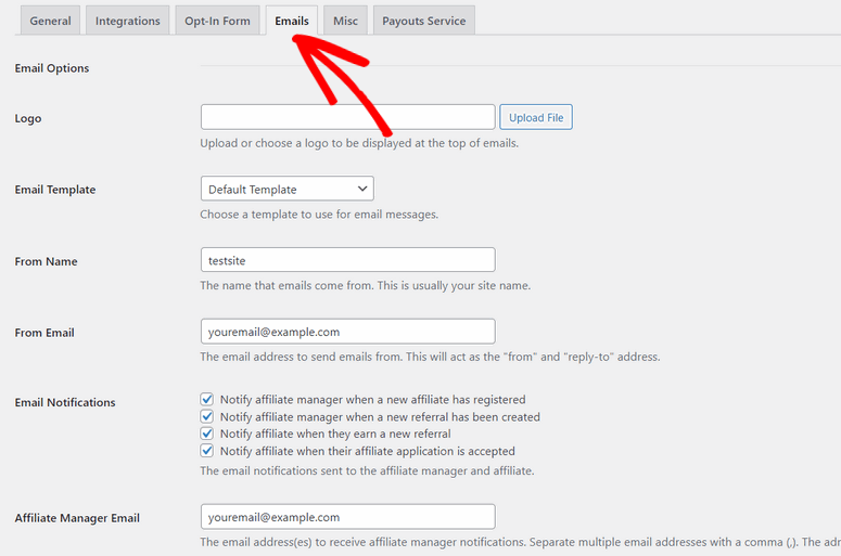 configuración de correo electrónico afiliadowp