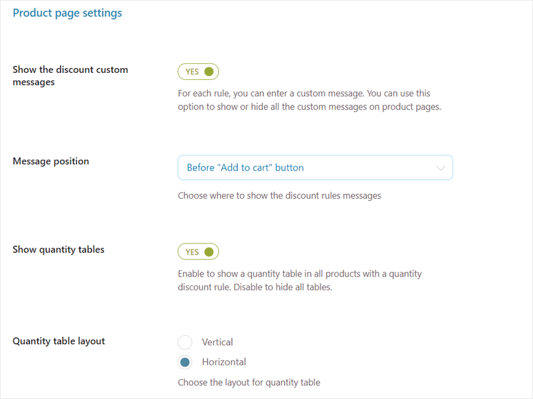 general settings product page