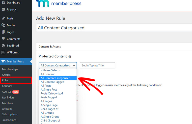 memberpress content rules