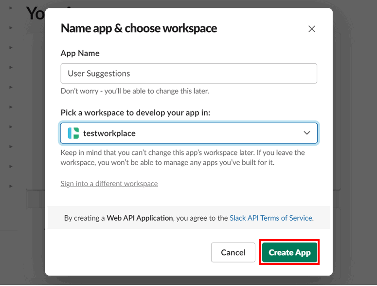 name app and workspace slack