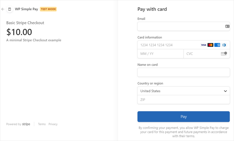 stripe checkout page wp simple pay