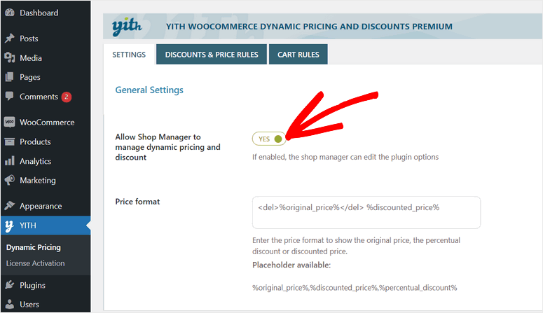 yith dynamic pricing general settings