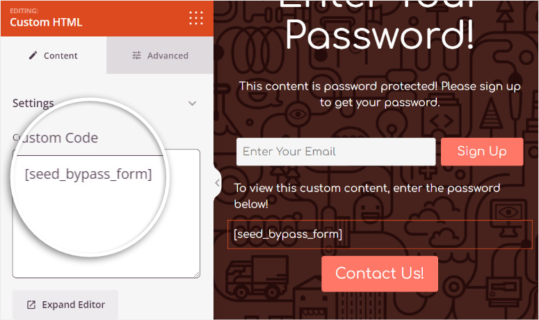 add password protected page form