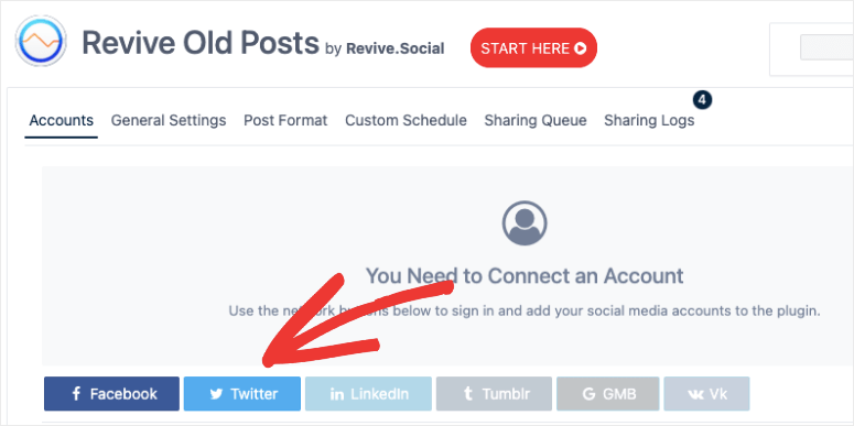 connect twitter in revive old posts