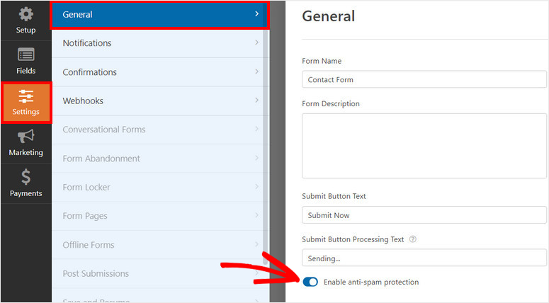 configuración general wpforms