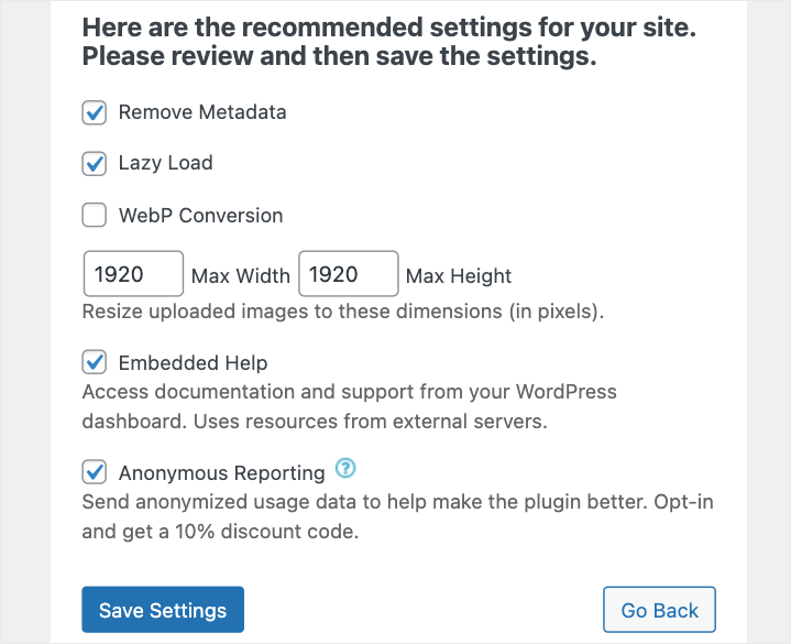 recommend site settings