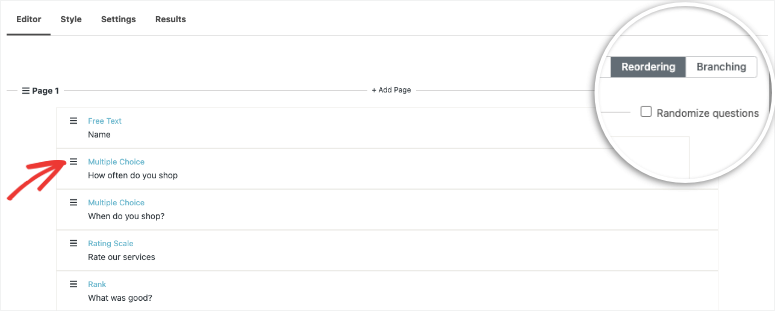 reorder questions in crowdsignal