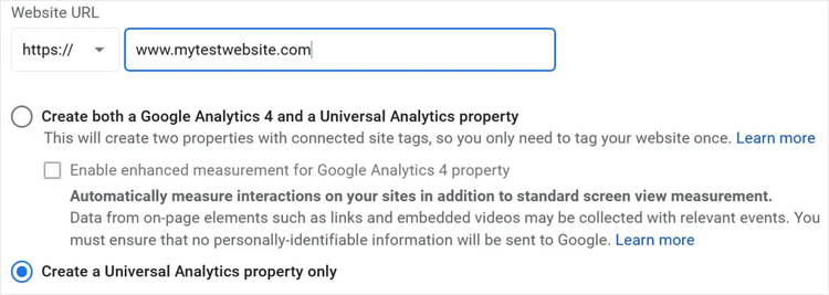 create a universal analytics property only