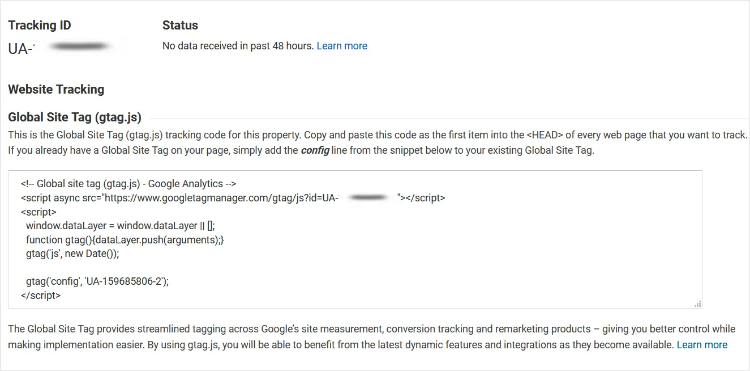 google analytics tracking code and tracking id
