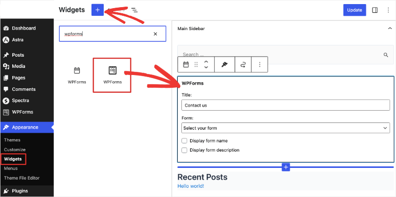 add wpforms widget in sidebar