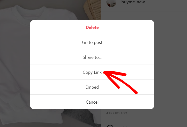 copiar enlace de publicación cómo agregar feed de instagram en wordpress