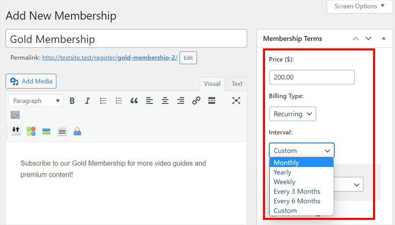 create membership levels