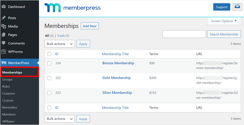 memberships management memberpress